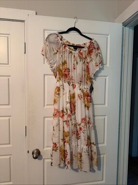 White Floral Off-Shoulder Tiered Midi Dress